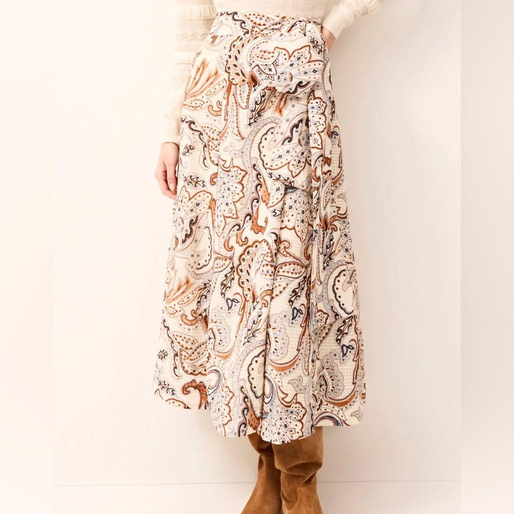 Marie Oliver Cream and Brown Paisley Maxi Skirt